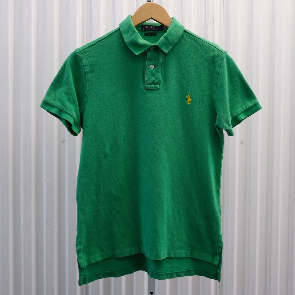 Polo Ralph Lauren Polo Shirt Mens Small Green Custom Fit Yellow Pony Logo